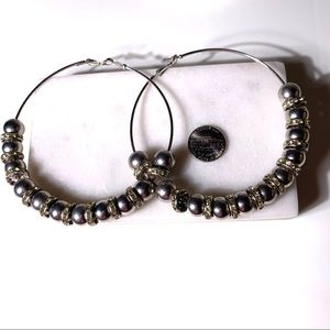 NEW Silver metal extra large hoops and rhinestones